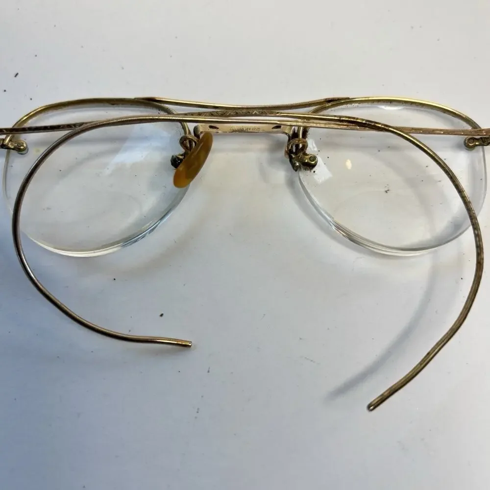Antique Bausch & Lomb 1/10 12K GF Rimless Round Eyeglasses Bifocals w Case